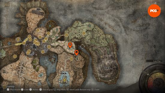Elden Ring Anna Doll'un şaman köyündeki yerini gösteren bir harita
