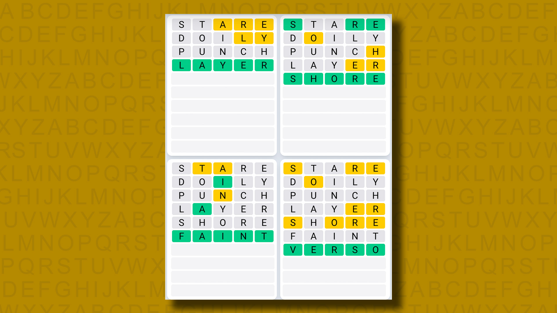 Sarı arka planda 885 numaralı oyun için Quordle günlük dizi yanıtları