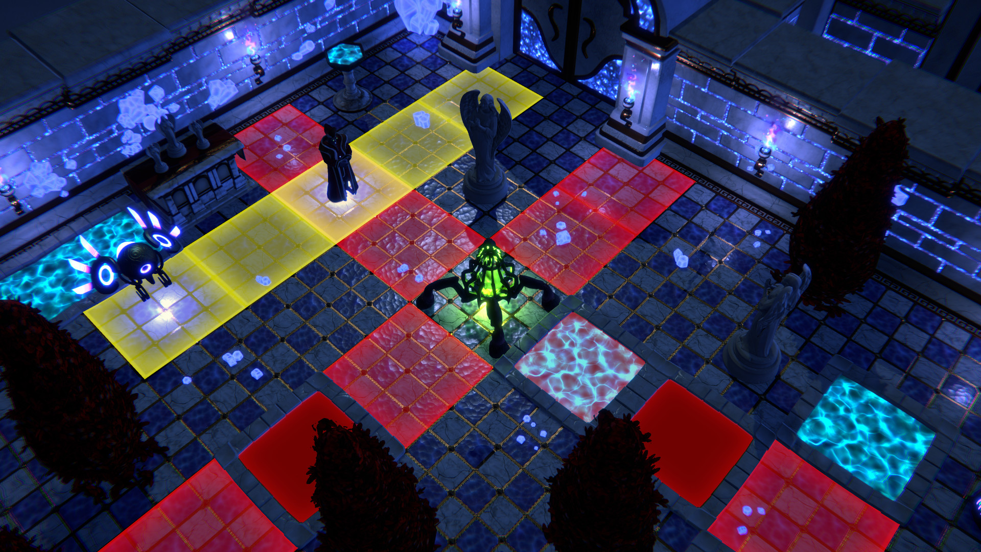Dua ve roguelike tasarımında kaybolmuş - renkli ızgaralar, bu yukarıdan aşağıya RPG'deki birimlerin menzilini gösterir.
