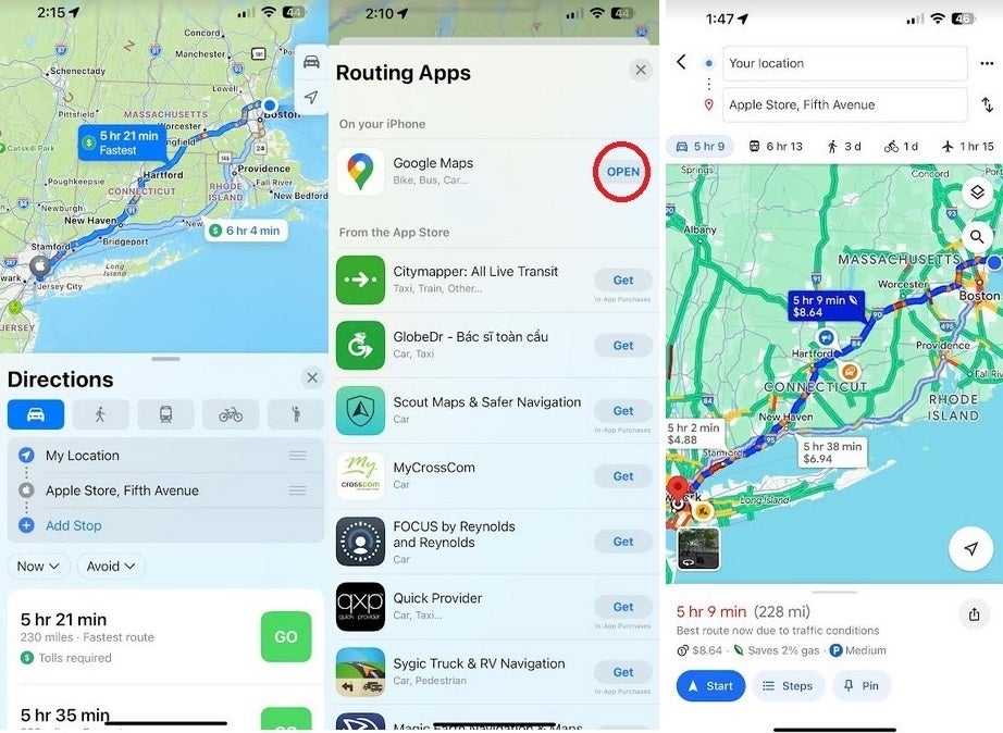 Hedefi yeniden yazmanıza gerek kalmadan, Apple Haritalar tarafından önerilen yönleri Google Haritalar tarafından seçilenlerle karşılaştırabilirsiniz - Az bilinen özellik, Apple Haritalar rotasını Google Haritalar tarafından oluşturulan rotayla hızlı bir şekilde karşılaştırır