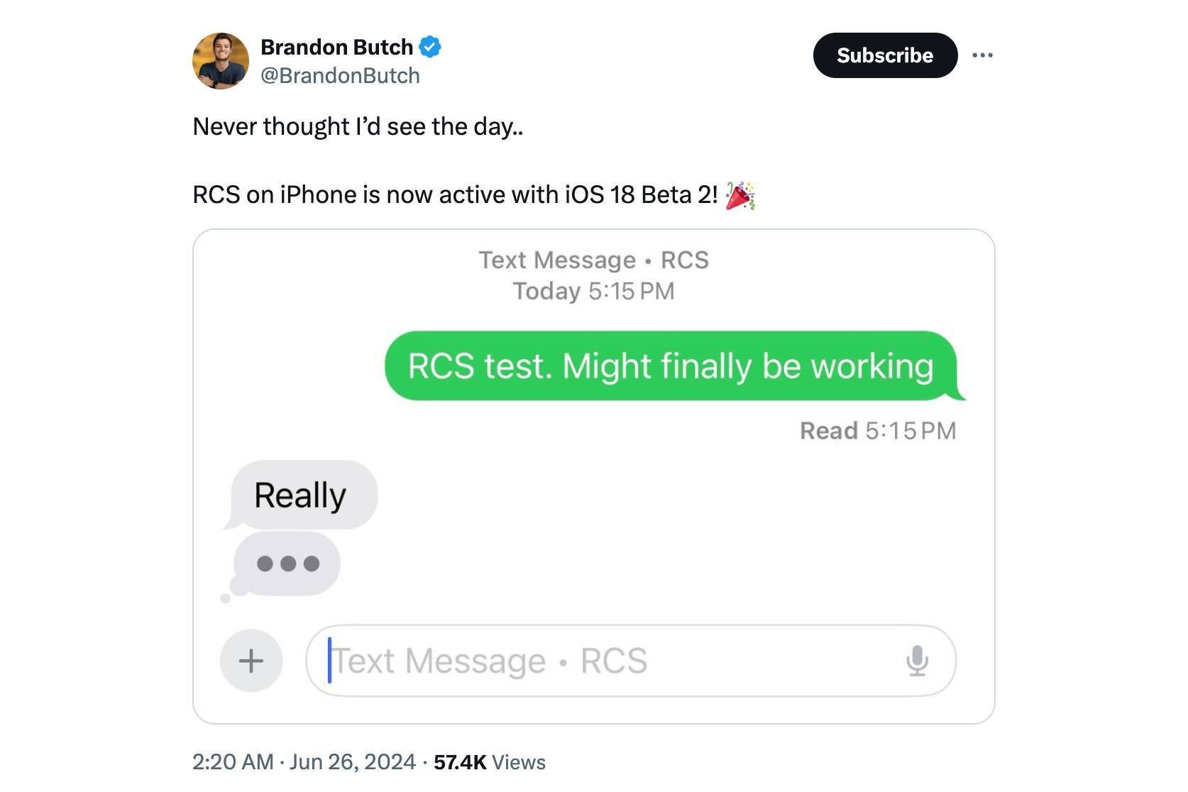 Bazı iPhone kullanıcıları, operatörleri tarafından RCS desteğinin etkinleştirildiğini öğrenmekten çok memnun oldu; bazı iPhone kullanıcıları için RCS mesajlaşma etkinleştirildi