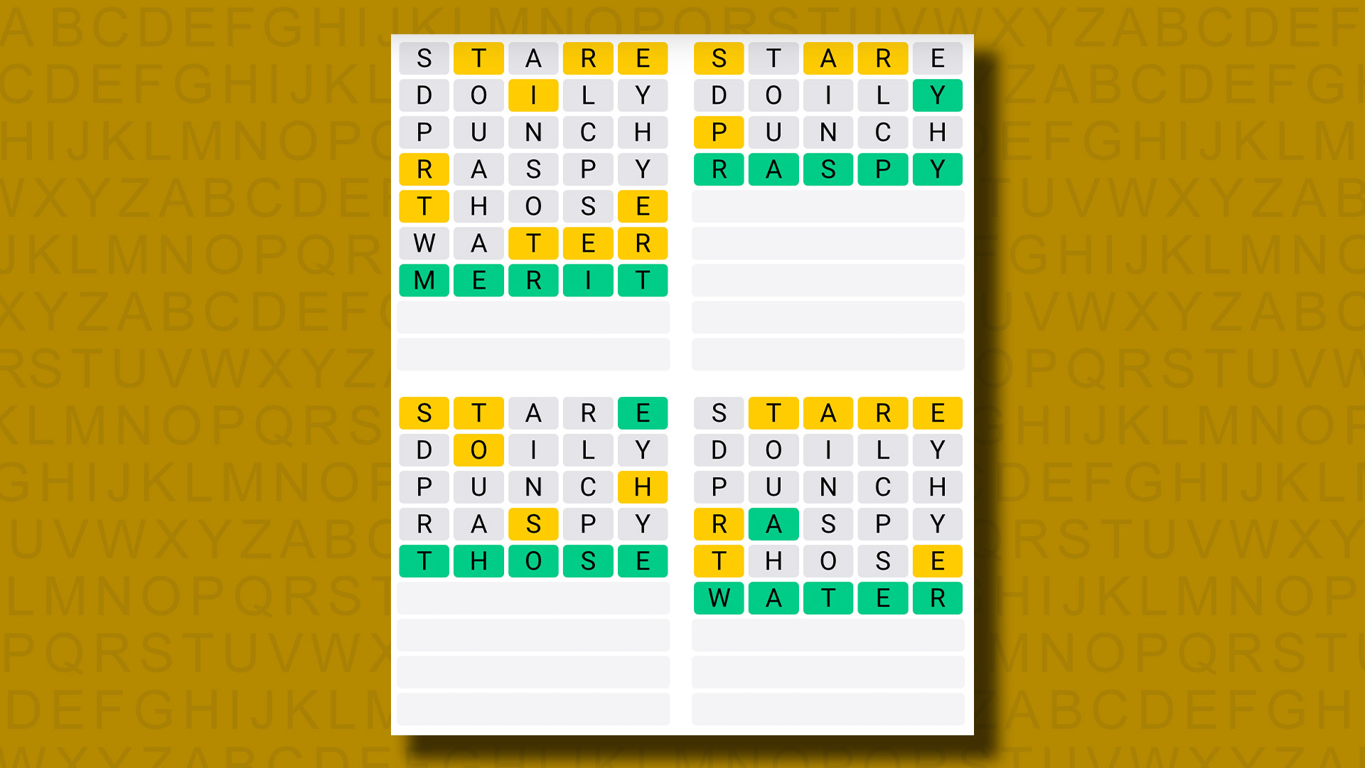 Sarı arka planda 872 numaralı oyunun Quordle yanıtları