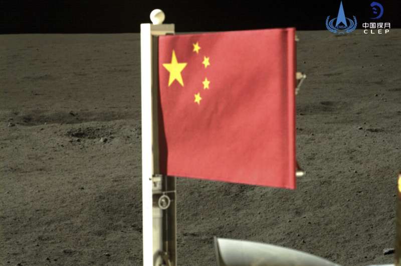 Craft ayın uzak tarafında Çin bayrağını açıyor ve eve getirmek için ay taşlarıyla havalanıyor