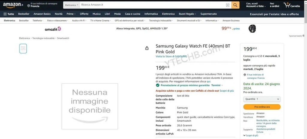 Amazon İtalya, Samsung Galaxy Watch FE listesini sızdırdı - Galaxy Watch FE listesi yanlışlıkla Amazon'un İtalyanca web sitesinde yayınlandı