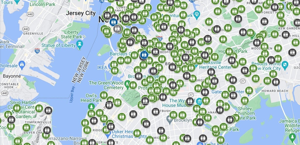 New York City'nin Google Haritalar katmanı, beş ilçedeki 1.000 umumi tuvaletin konumunu gösteriyor - New York City, Büyük Elma'nın banyo sorununu çözmek için bir Google Haritalar katmanı oluşturuyor