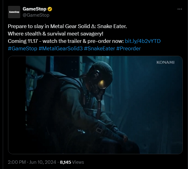 Rapor: GameStop’a Göre Metal Gear Solid Delta: Snake Eater 17 Kasım’da Çıkıyor