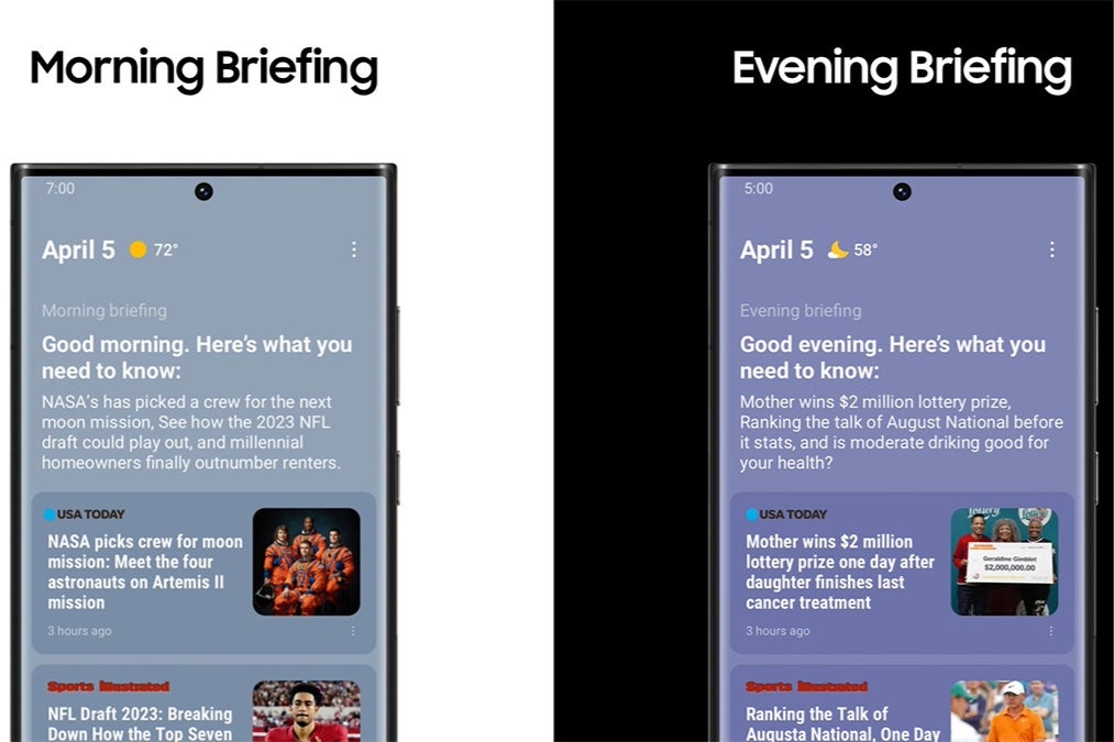 Gününüzü Sabah Brifingi ile başlayıp Akşam Brifingi ile sonlandırabilirsiniz |  Resim kredisi – Samsung - Samsung News uygulaması şimdi kullanıma sunulan bir güncellemeyle seçime hazırlanıyor