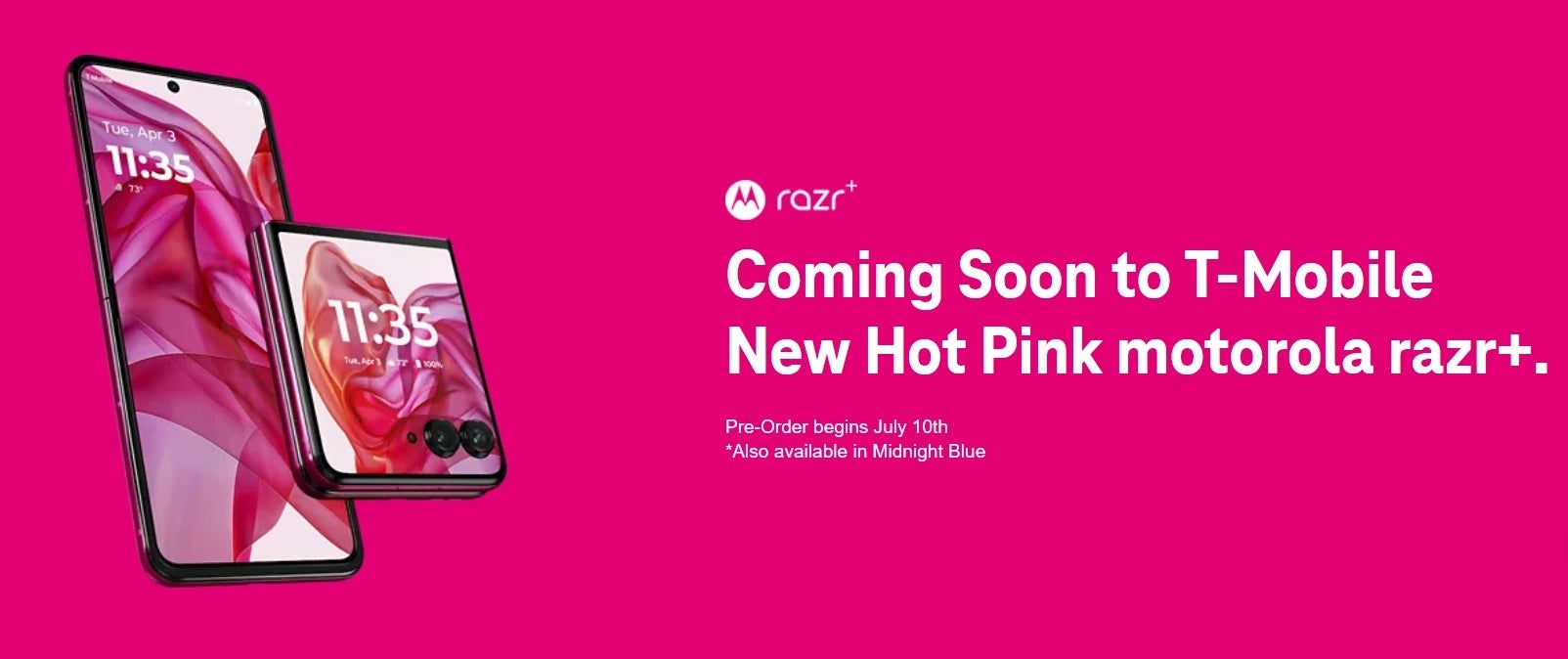 Yeni Razr+'ı Hot Pick'e özel olarak T-Mobile'dan edinin - Hot Pink Motorola Razr+ (2024), yalnızca T-Mobile'dan satışa sunulacak