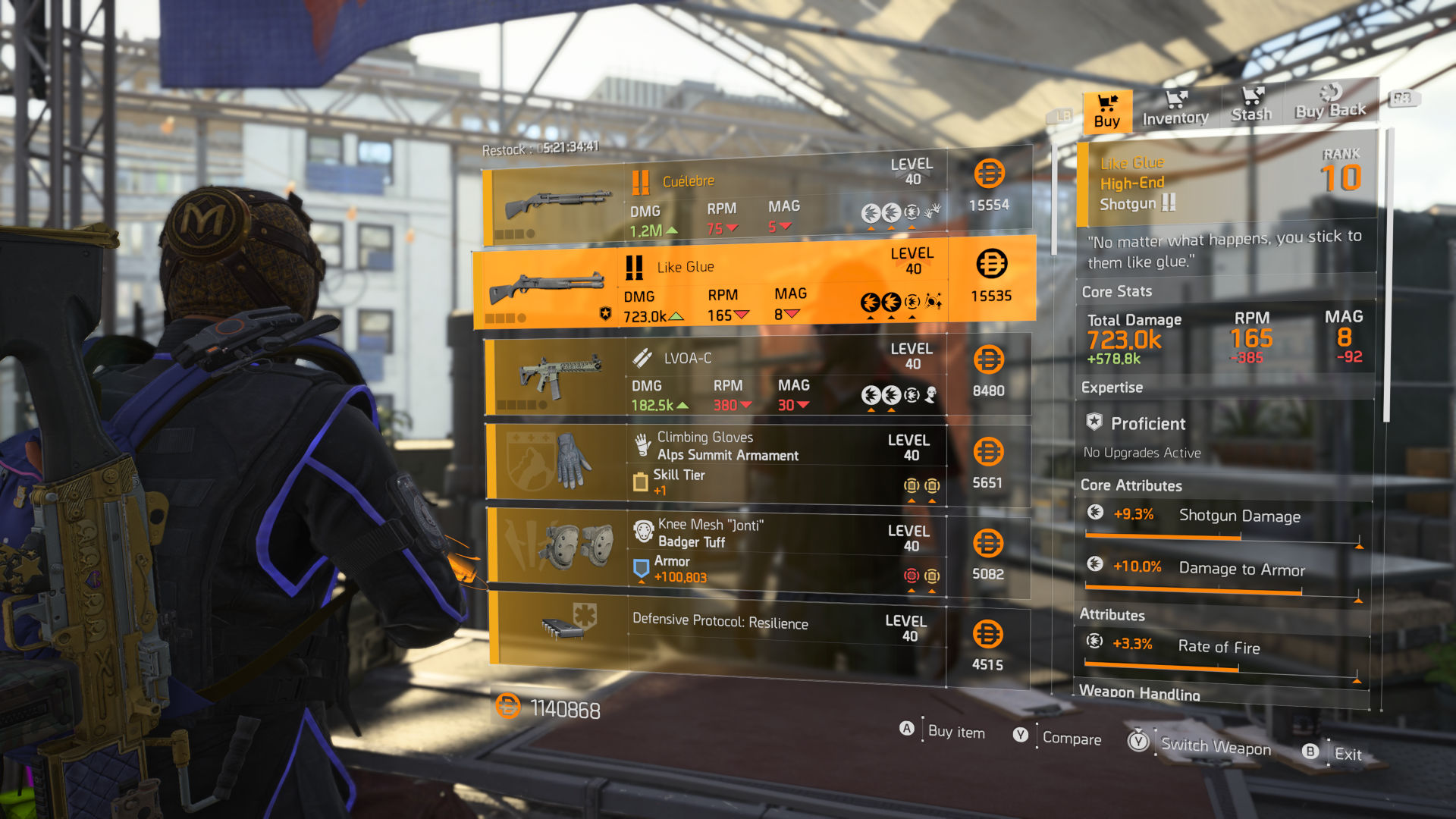 The Division 2'deki Tiyatro satıcısındaki Glue adlı pompalı tüfek gibi