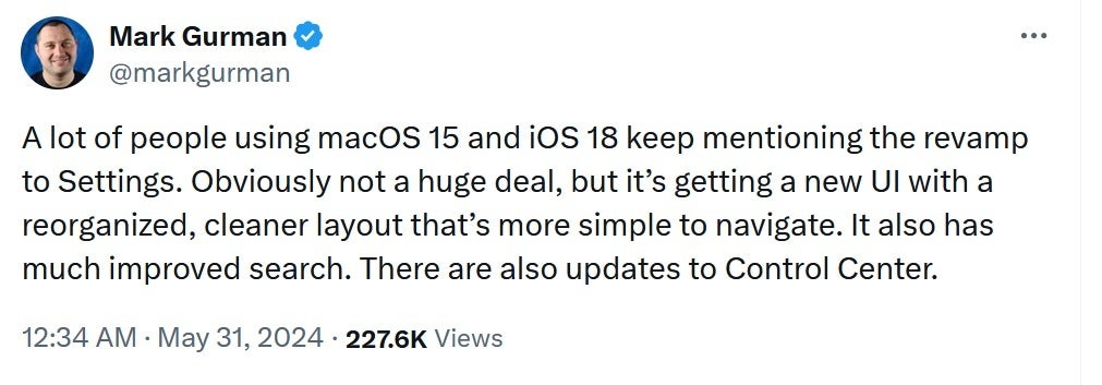 Mark Gurman, Ayarlar uygulamasının iOS 18'de bazı değişiklikler görebileceğini söylüyor: Daha temiz düzen, daha kolay gezinme, iOS 18'deki güncellenmiş Ayarlar uygulamasına iyileştirilmiş arama özelliği geliyor