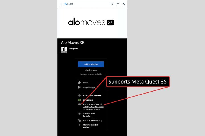 Quest 3S, bir Meta uygulama mağazası listesinde göründü.