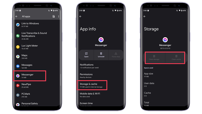 Ekran görüntüleri Facebook Messenger'dan nasıl çıkış yapılacağını gösteriyor