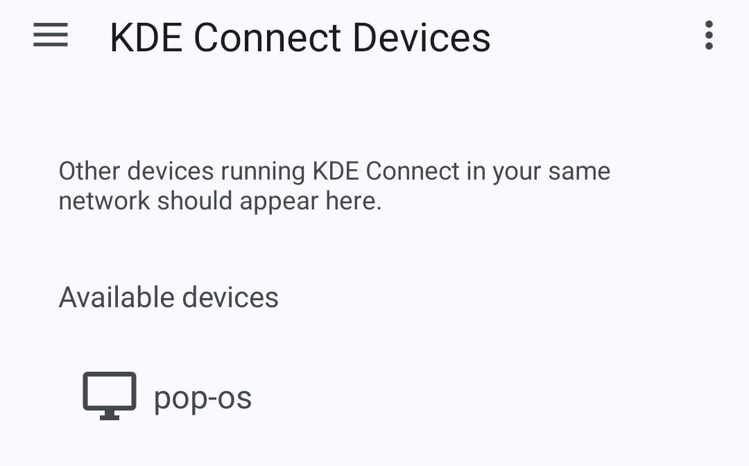 KDE Connect'te listelenen Pop!_OS.