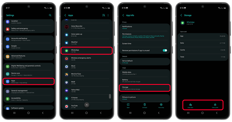 WhatsApp uygulama ayarlarının ekran görüntüleri