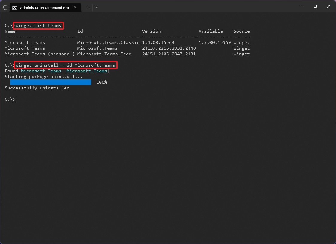 winget Microsoft Teams'i kaldır