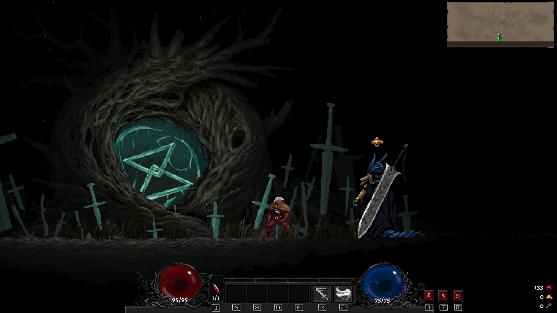 Oyuncu karakterinin ölümden sonra And Dağları'na yaklaşması.