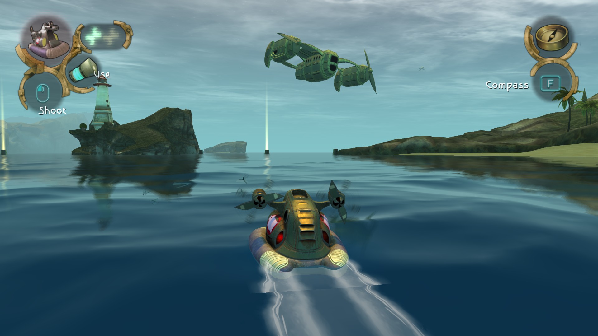 Beyond Good and Evil'da suyun üzerinde yarışan bir hovercraft.