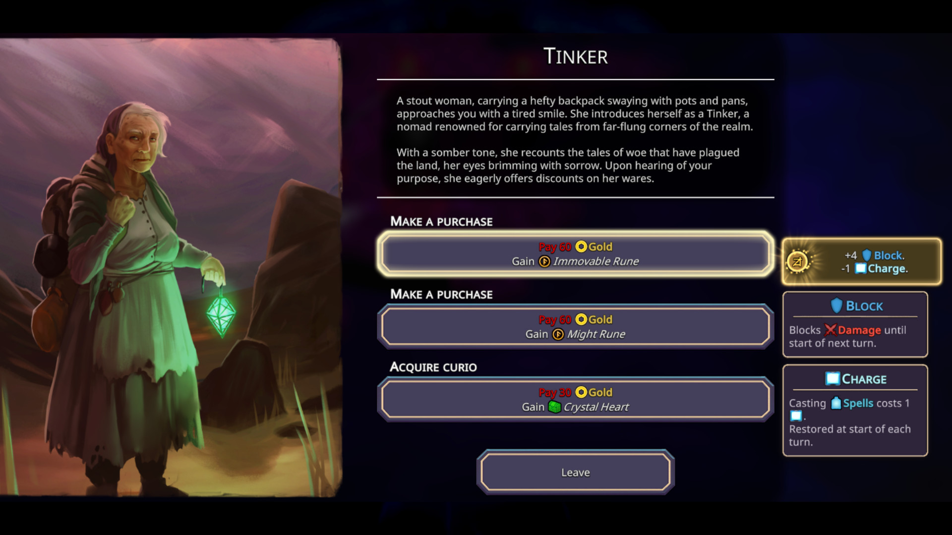 Spellrogue güncellemesi dört - Oyuncu, büyülerine rünler ekleyebilen bir 'Tinker'a yaklaşır.