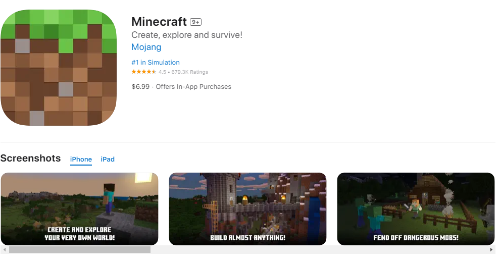 Minecraft'ı iOS mobil cihazında satın alma