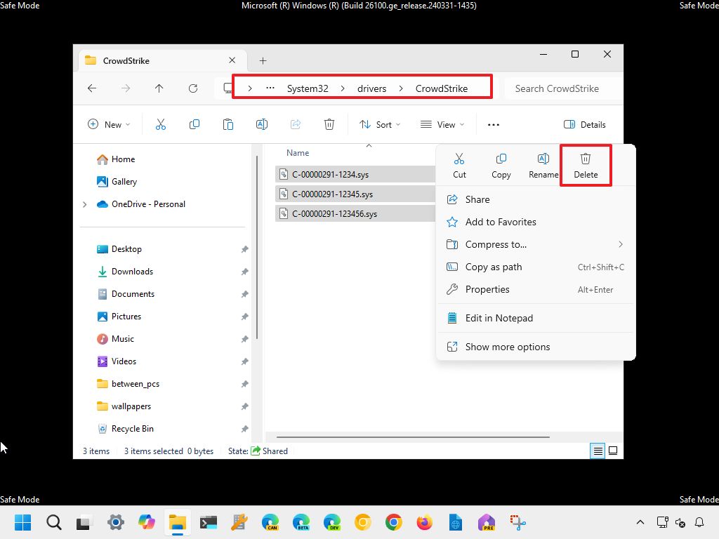 Windows 11 CrowdStrike dosyalarını siler