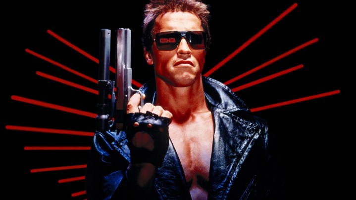 Arnold Schwarzenegger "Terminatör" filminin posterinde.