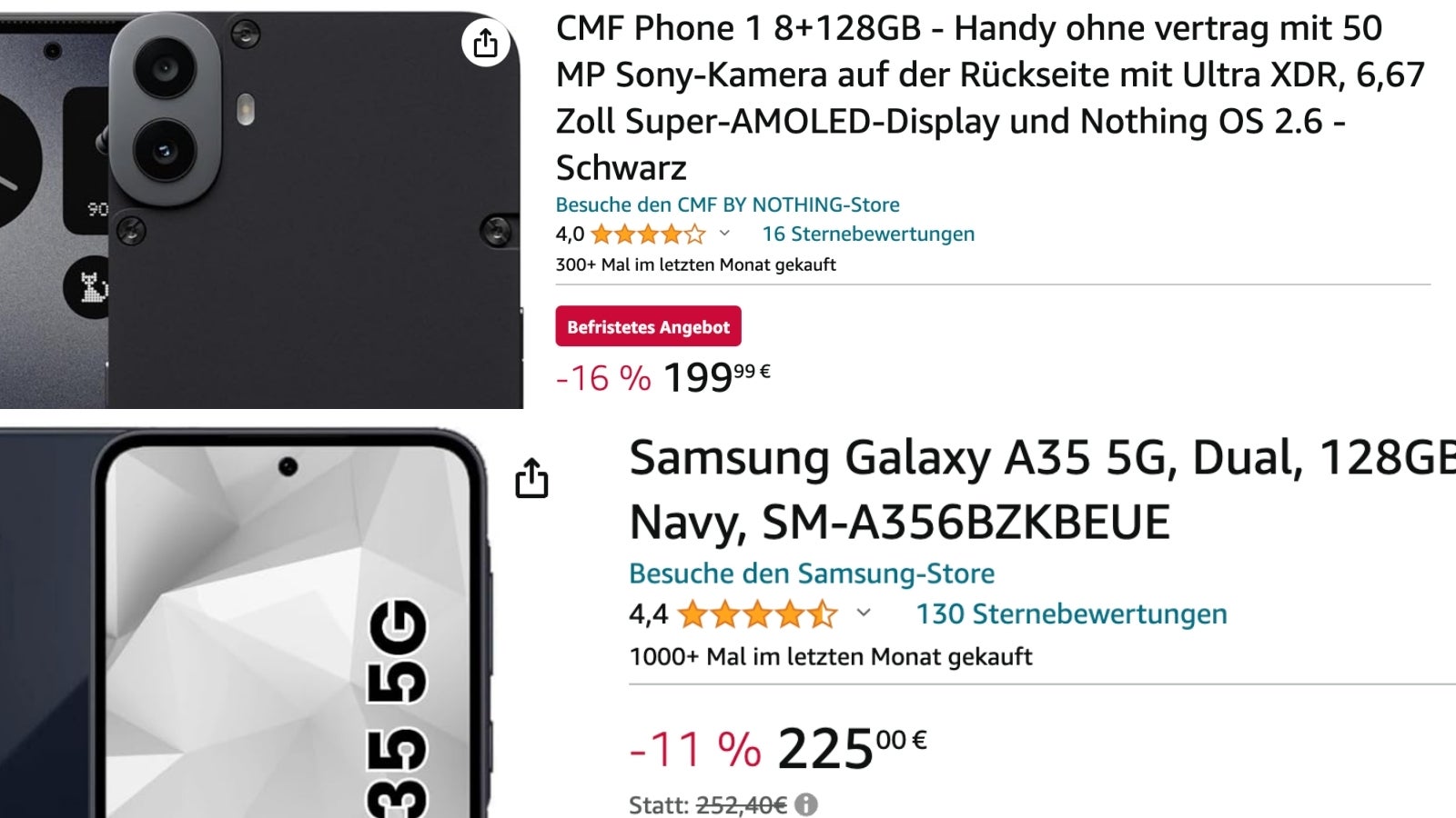 225 avroluk Galaxy A35, 200 dolarlık CMF Phone 1 ile karşılaştırıldığında çok daha iyi bir fırsat. Tek dezavantajı, A35'in her zaman indirimde olmaması. - YouTuber'lar yalan söyledi: CMF Phone 1, 200 dolara alabileceğiniz en iyi telefon değil