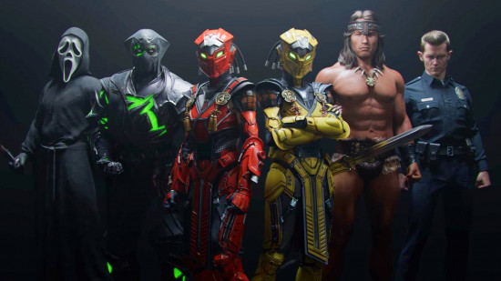 MK1 Kombat Paketi 2: Mortal Kombat 1'deki Khaos Reign genişlemesinde yer alan altı karakter bir sıra halinde duruyordu
