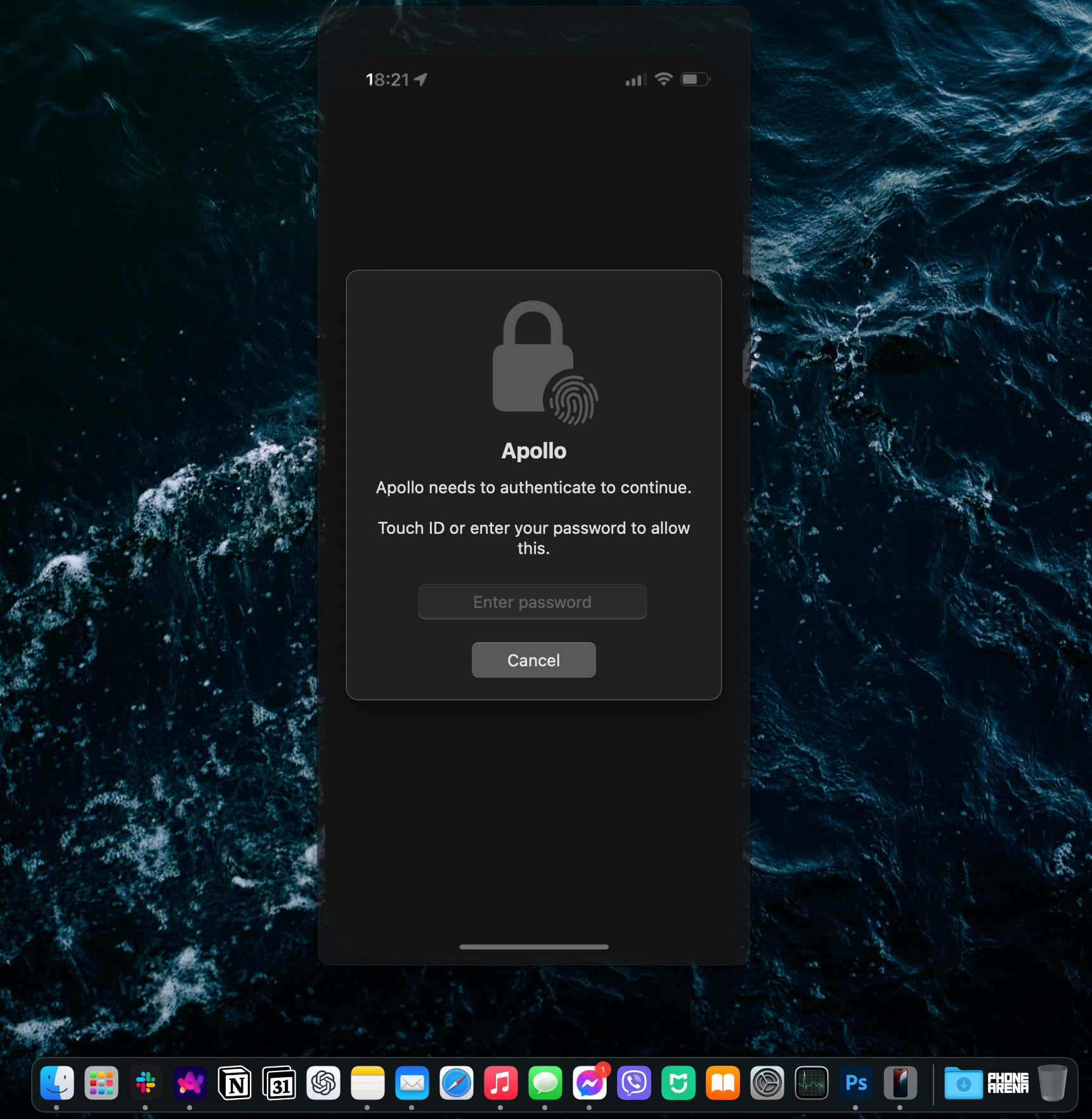 FaceID ile kilitlenen uygulamalara TouchID üzerinden erişilebilir (Görsel: PhoneArena) - Ekosistemin gücü: macOS'ta iPhone Yansıtma ile ilgili derinlemesine bir inceleme