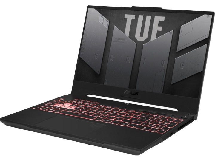 Asus TUF Gaming A15 Dizüstü Bilgisayarın açılı görüntüsü.