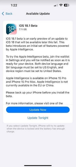 Apple, Apple Intelligence Beta için bekleme listesiyle iOS 18.1 Developer Beta'yı yayınladı. | Resim kredisi-PhoneArena - Apple, bazı iPhone kullanıcılarının Apple Intelligence Beta için bekleme listesine katılmasına olanak tanıyan güncellemeleri yayınladı