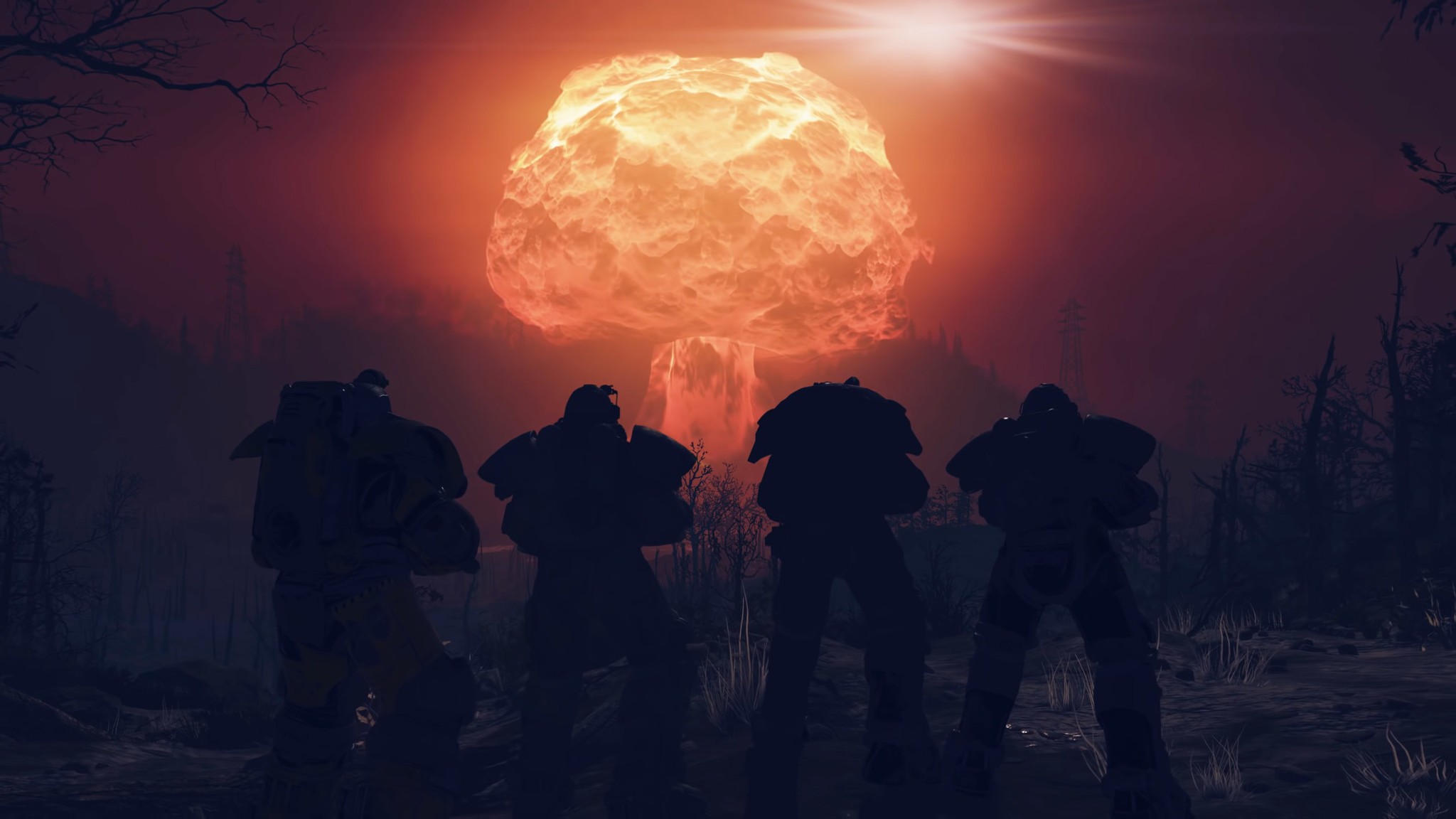 Dört Fallout 76 oyuncusu bir nükleer bombanın patlamasını izliyor