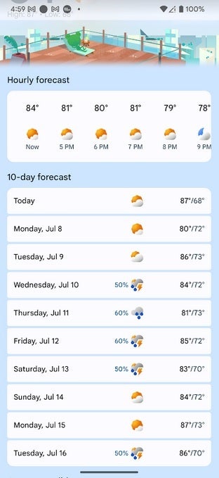 10 günlük Google Hava Durumu tahmini artık geçerli tarihi takip eden her günün tarihini içeriyor | Resim kredisi - PhoneArena - Google Hava Durumu on günlük hava durumu tahminini iyileştiriyor