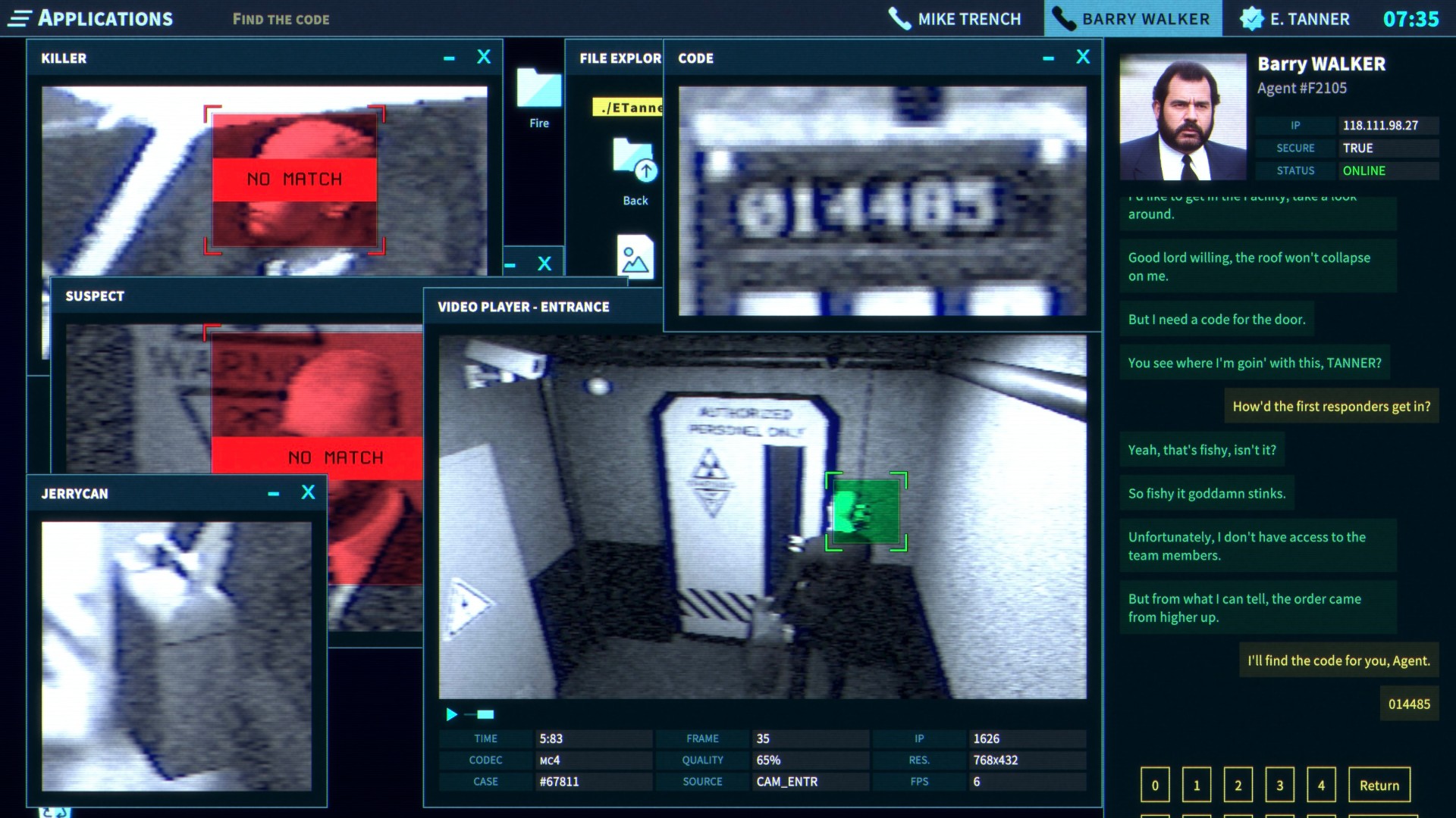 The Operator incelemesi: Oyuncunun yüz tanıma yazılımında Ajan 47'yi anımsatan bir şüpheliyi aramaya çalıştığı The Operator'dan bir ekran görüntüsü.