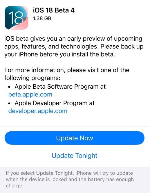Apple, iOS 18 Developer Beta 4'ü yeniden yayınladı. | Resim kredisi-PhoneArena - iOS 18 Developer Beta 4'ü zaten yüklediyseniz, bunu tekrar yapmanız gerekebilir