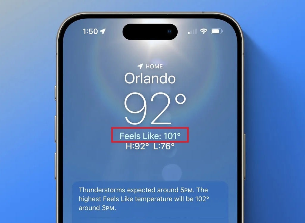 iOS 18'de iPhone'un Hava Durumu uygulaması şunları gösterecek: "Gibi hissettiriyor" yeni bir konumda sıcaklık | Resim kredisi-9to5Mac - iPhone, iPad ve Mac için yeni ve faydalı Apple Hava Durumu uygulaması değişiklikleri hakkında ayrıntılar sızdırıldı