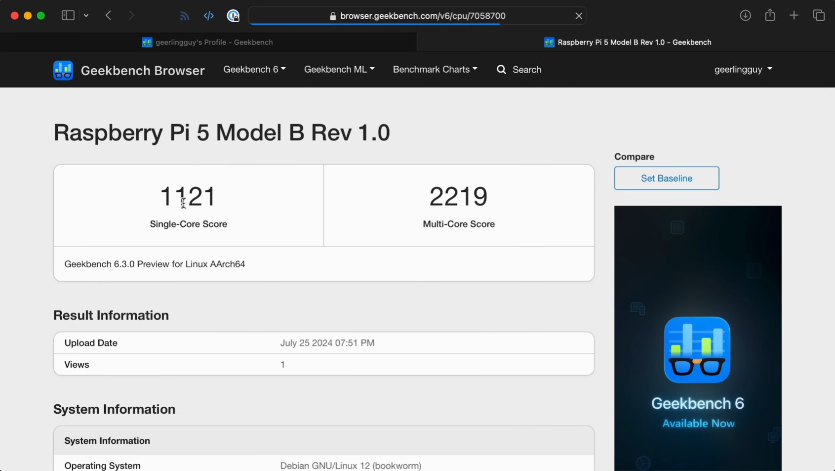 3,4 GHz'de Jeff Raspberry Pi 5 Geekbench