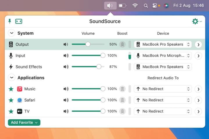 macOS Sequoia'daki SoundSource uygulaması.