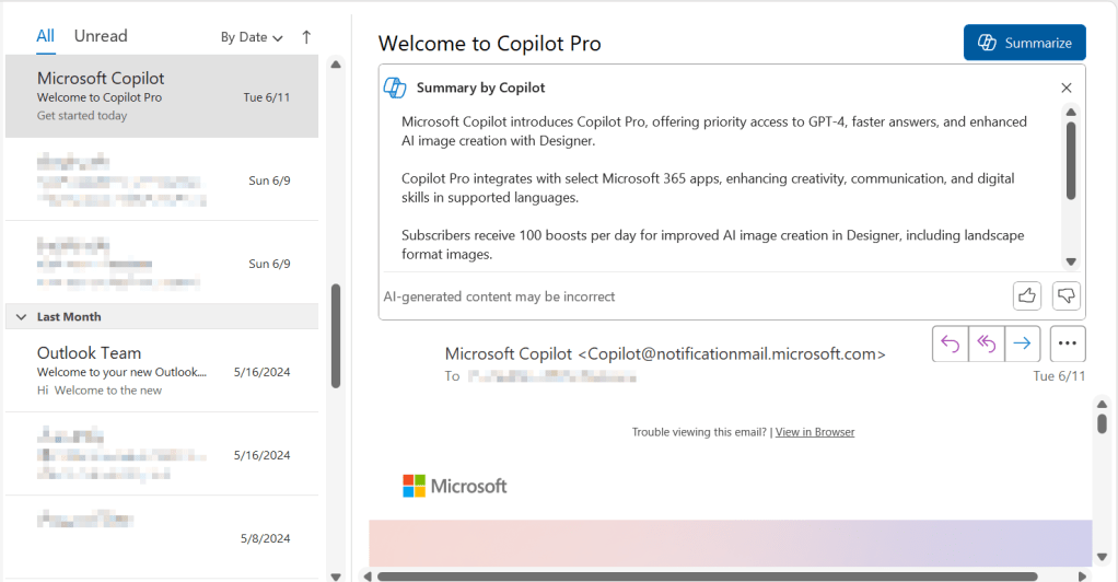 outlook copilot e-posta özeti