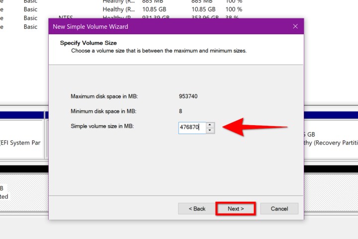 Windows Disk Yönetimi aracındaki Yeni Basit Birim seçeneği.