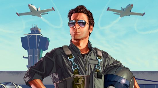 GTA 6 hileleri: Uçaklar tepenizden uçarken bir pilot, Top Gun'daki Maverick'i andıran kahramanca duruyor.