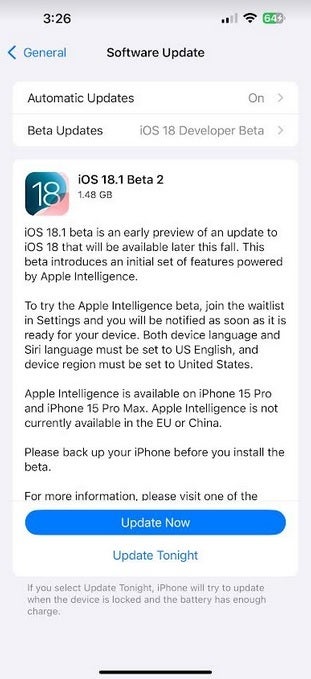 Apple, iOS 18.1 Developer Beta 2'yi yayınladı. | Resim kredisi-PhoneArena - Apple, ilk Beta'da bulunmayan harika bir Safari özelliğiyle iOS 18.1 Developer Beta 2'yi yayınladı