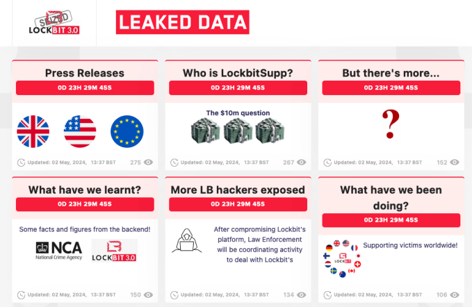 Ele geçirilen LockBit darknet sitesinin ekran görüntüsü.