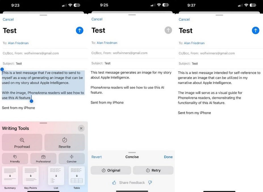 Apple Intelligence, yazdığınız bir e-postanın veya metnin tonunu değiştirmek için yapay zekayı kullanıyor. | Görsel kredisi-PhoneArena - Tim Cook'un iPhone 16 modeline geçeceğinizi düşünmesinin nedeni ne; haklı mı?