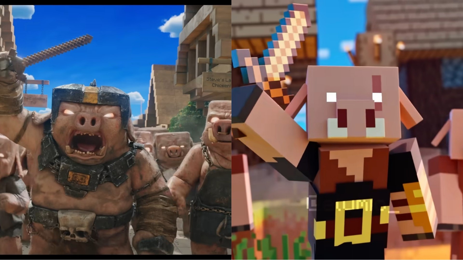 Minecraft filmi animasyon versiyonuyla yan yana