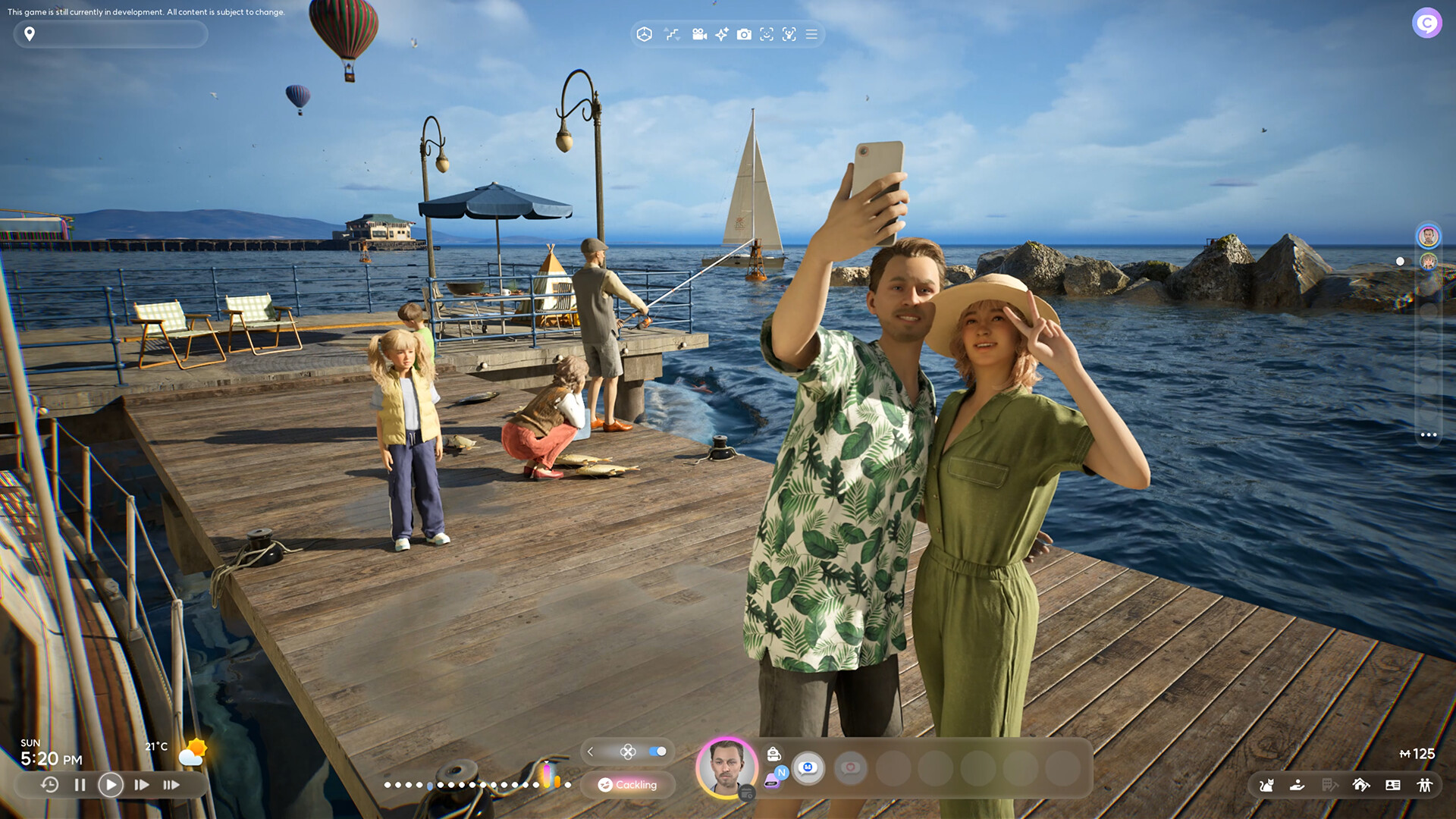 InZOI'deki iskelede selfie çeken birkaç kişi.