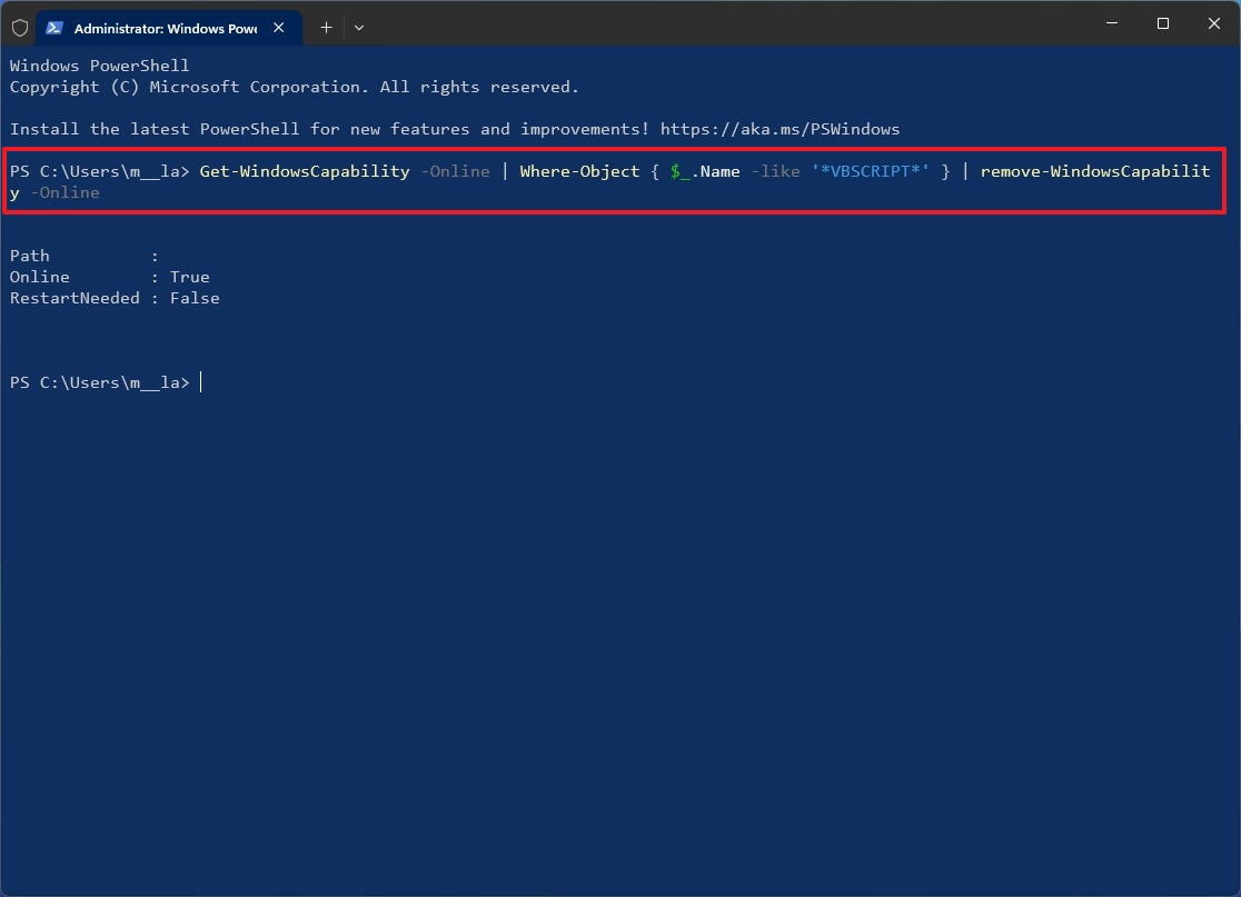 PowerShell VBScript'i kaldır