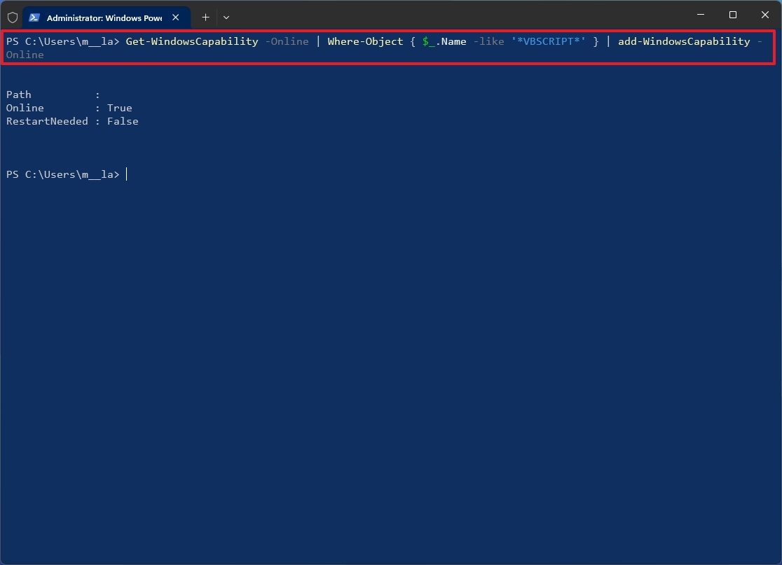 PowerShell VBScript'i ekle