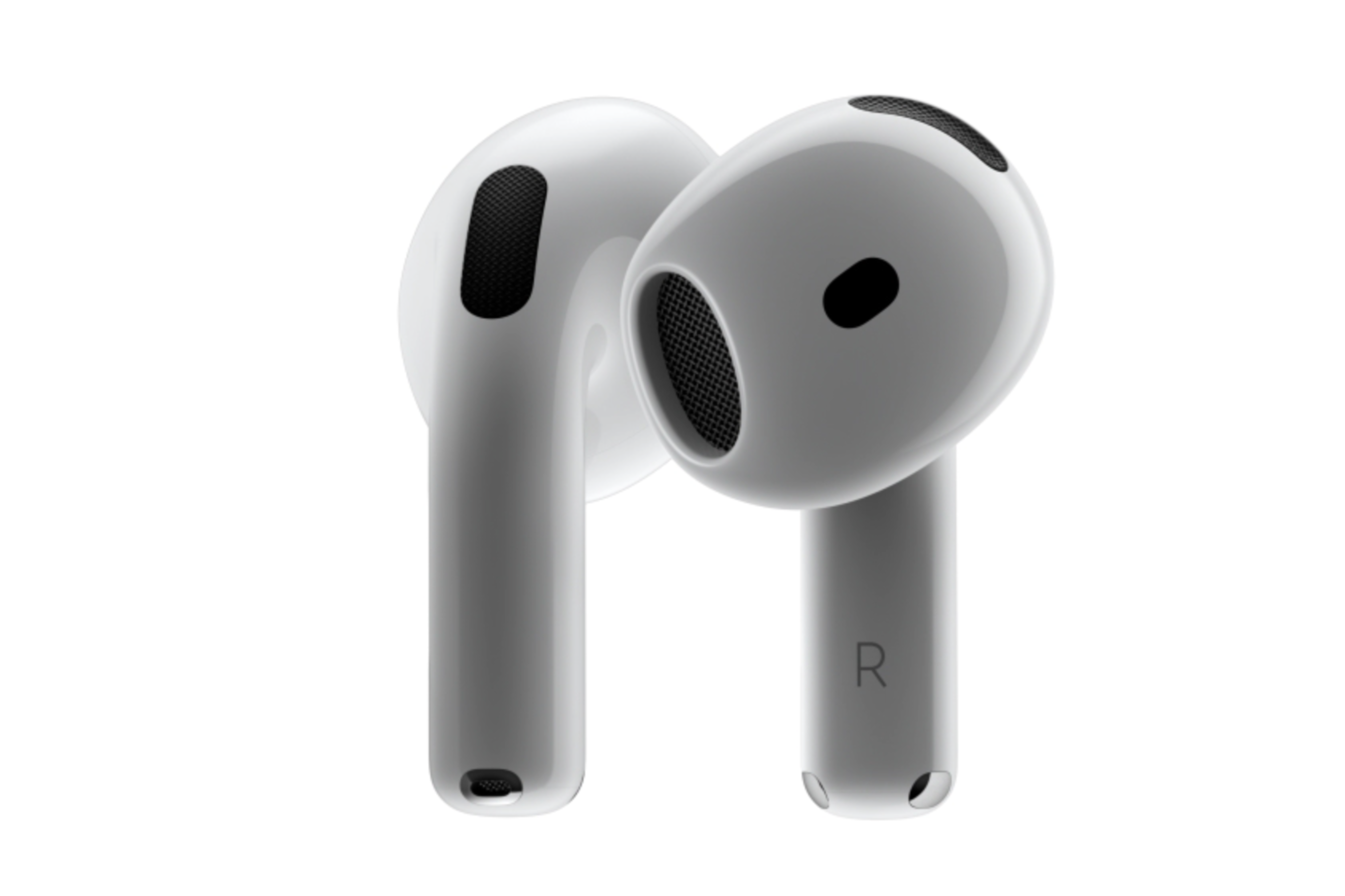 Beyaz arka planda AirPods 4. 