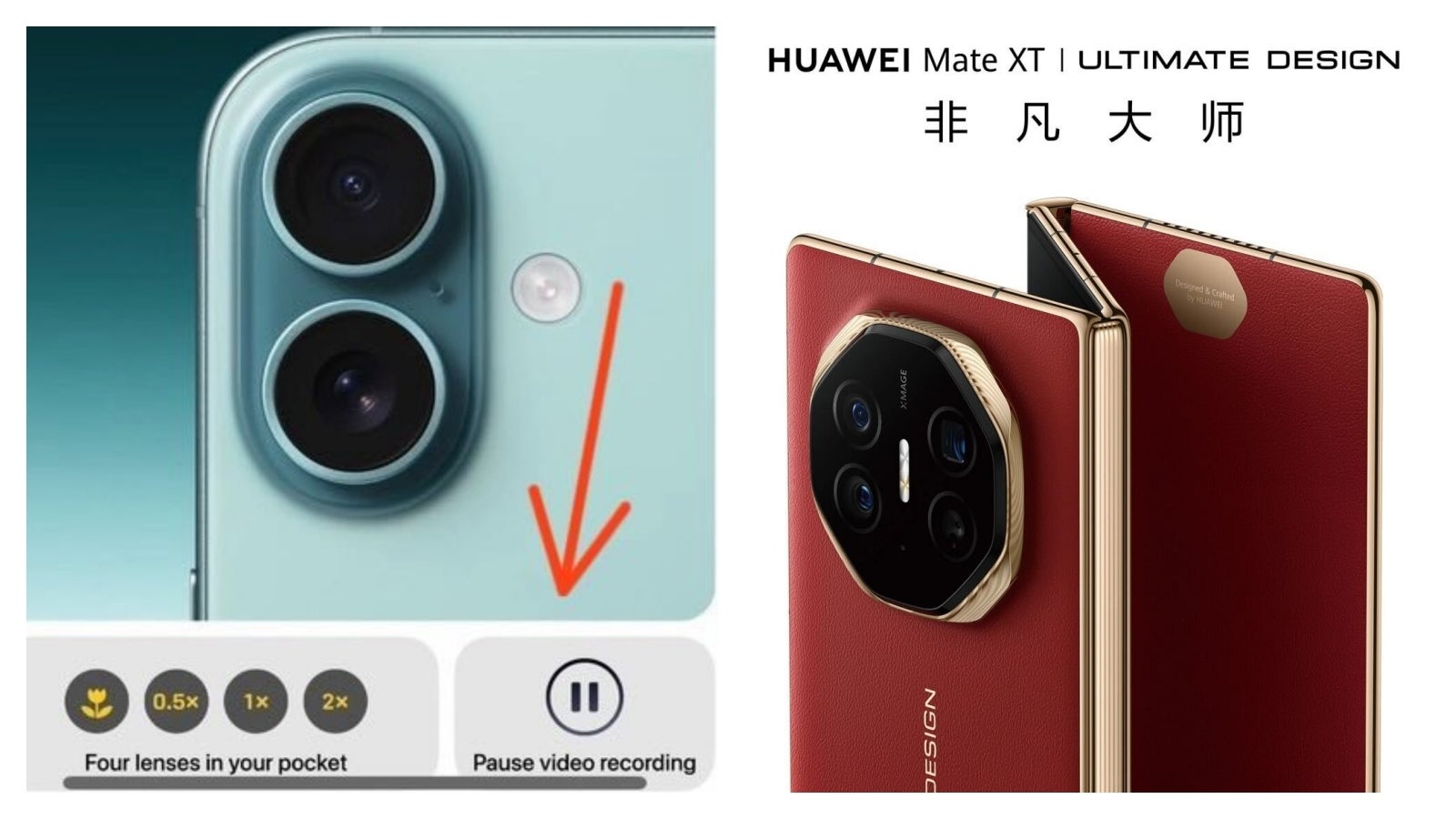 iPhone 16 ve Huawei Mate XT Ultimate.