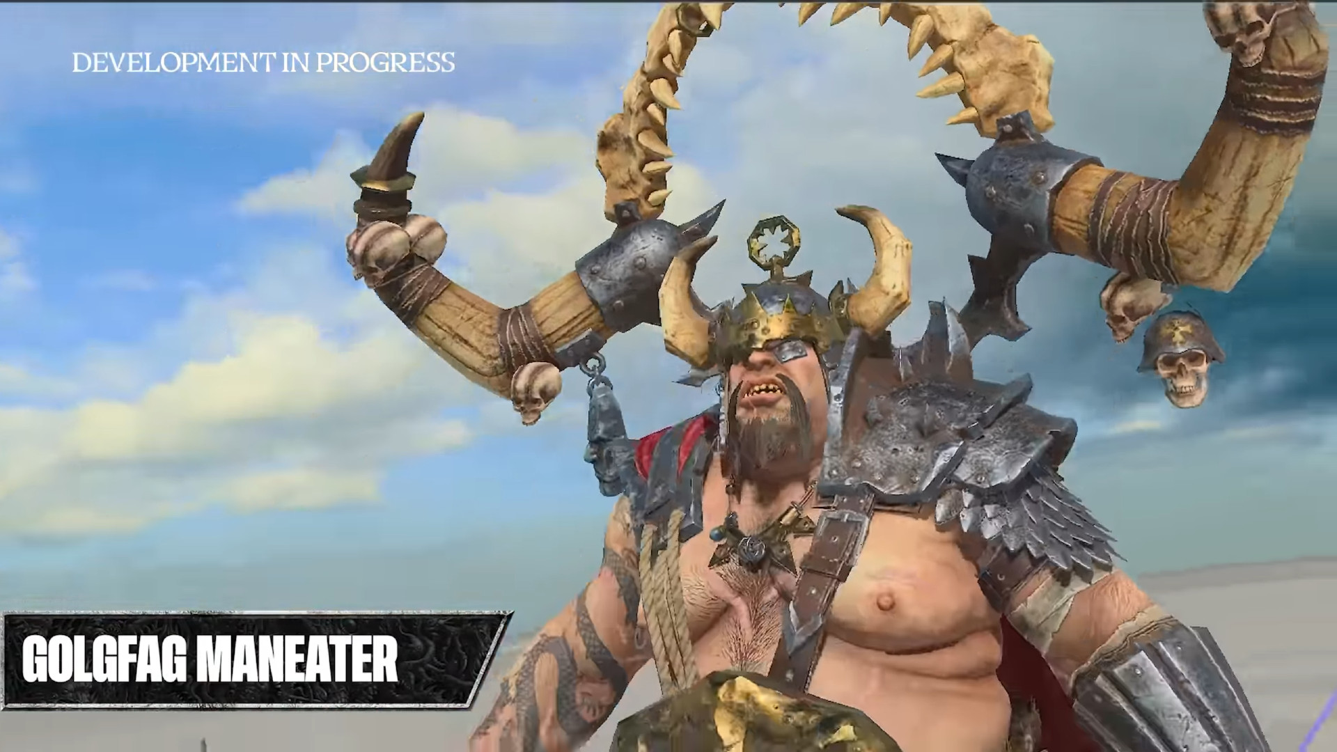 Total War Warhammer 3 - Golgfag Maneater, dev bir Ogre kaptanı.